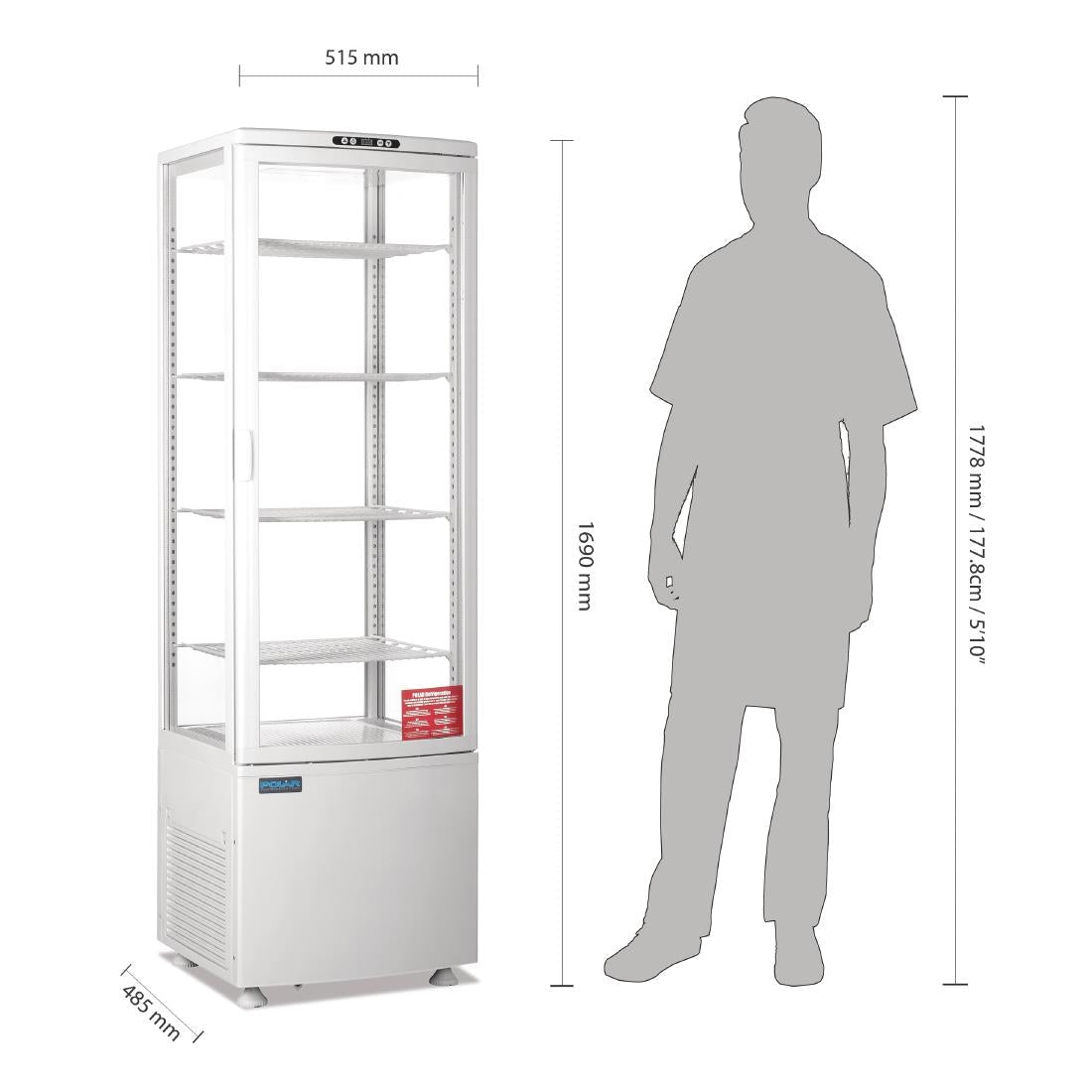 Polar C-Series Curved Glass Door Display Fridge Upright White 235Ltr CB509-A