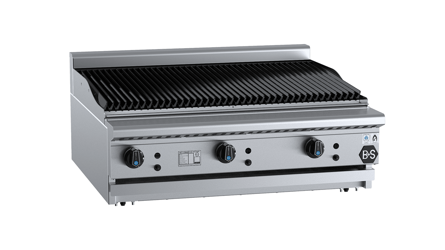 B+S Black Char Broiler 900mm Bench Mounted Natural Gas