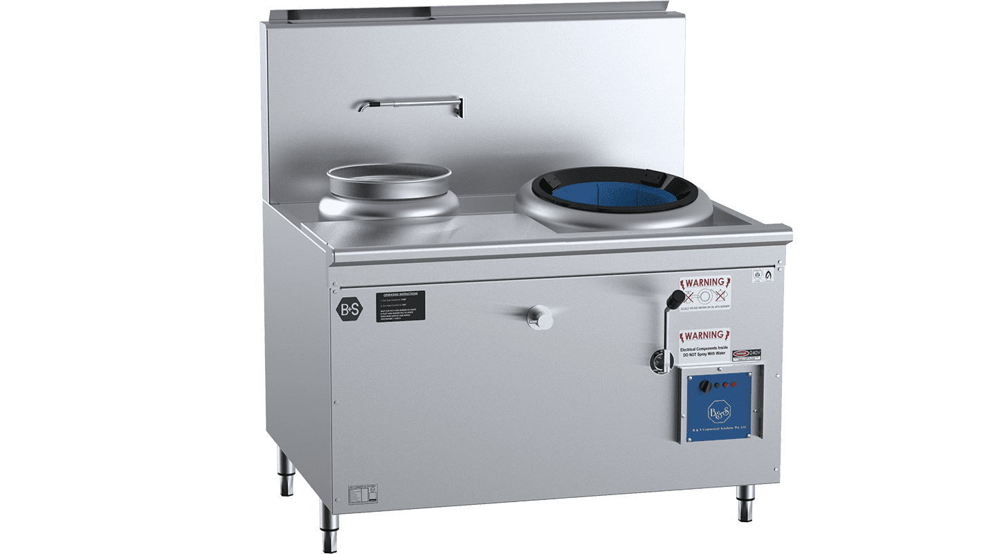 B+S Black Single Hole Hi Pac Wok with Left Rear Pot & Side Prep Table LPG