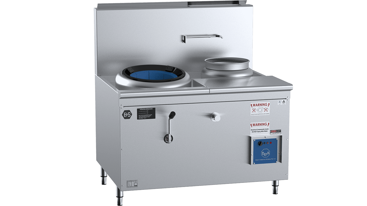 B+S Black Single Hole Hi Pac Wok with Right Rear Pot & Side Prep Table Natural Gas