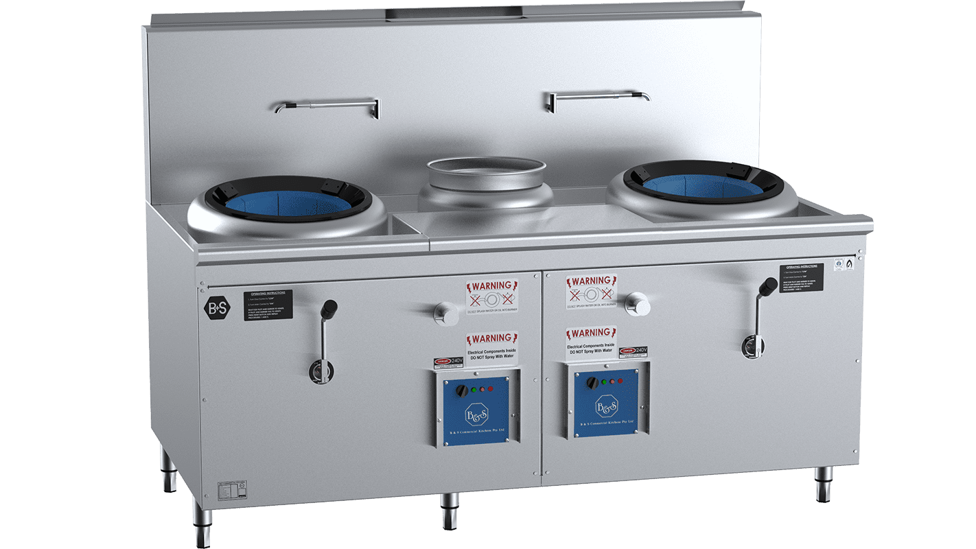 B+S Black Double Hole Hi Pac Wok with Centre Pot and Prep Table Natural Gas