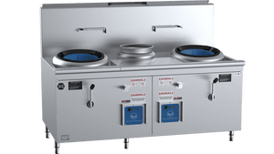 B+S Black Double Hole Hi Pac Wok with Centre Pot and Prep Table LPG