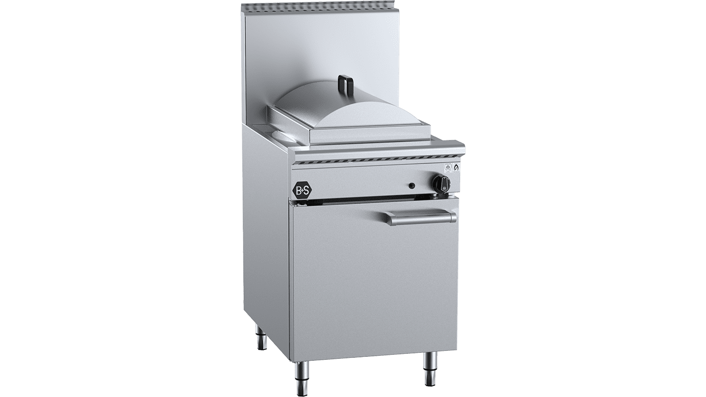 B+S Black Single Hole Waterless Heat Exchange Steamer with Cheung Fun insert Natural Gas