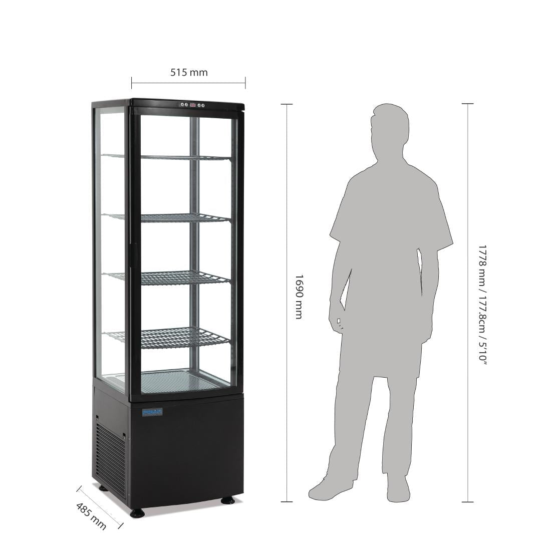 Polar C-Series Curved Glass Door Display Fridge Upright Black 235Ltr DP289-A