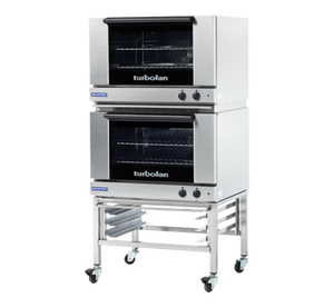 Turbofan E27M2/2C - Full Size Tray Manual Electric Convection Ovens Double Stacked With Castor Base Stand