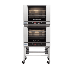 Turbofan E28T4/2C - Full Size Electric Convection Ovens Touch Screen Control Double Stacked on a Stainless Steel Base Stand