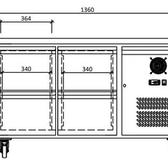 FED-X S/S Four-Door Bench Fridge with Drawers - XUB7C13S2D