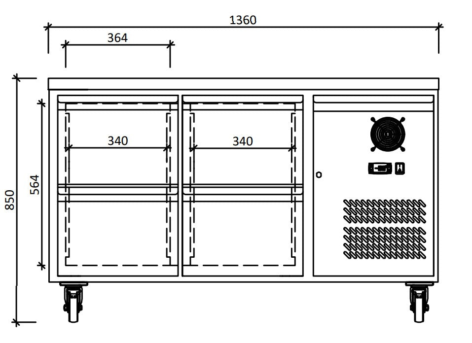 FED-X S/S Four-Door Bench Fridge with Drawers - XUB7C13S2D