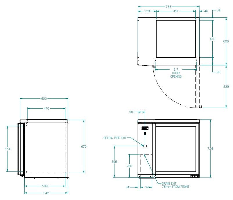 Williams One Door Remote Glass Chiller With Two Shelves - 500 x 500 baskets