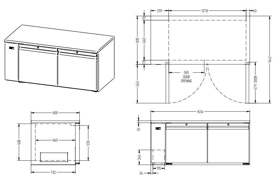 Williams Emerald - Two Door Stainless Steel Remote Under Counter Refrigerator With Blown Air Well