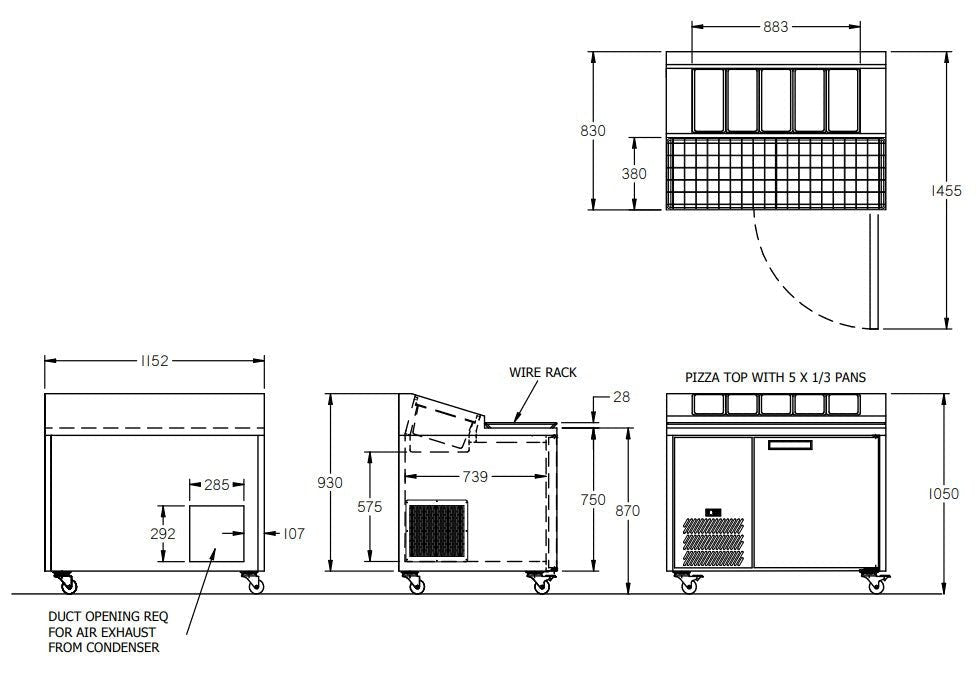 Williams Jade Pizza - One Door White Colorbond Pizza Prep Counter Refrigerator With Blown Air Well