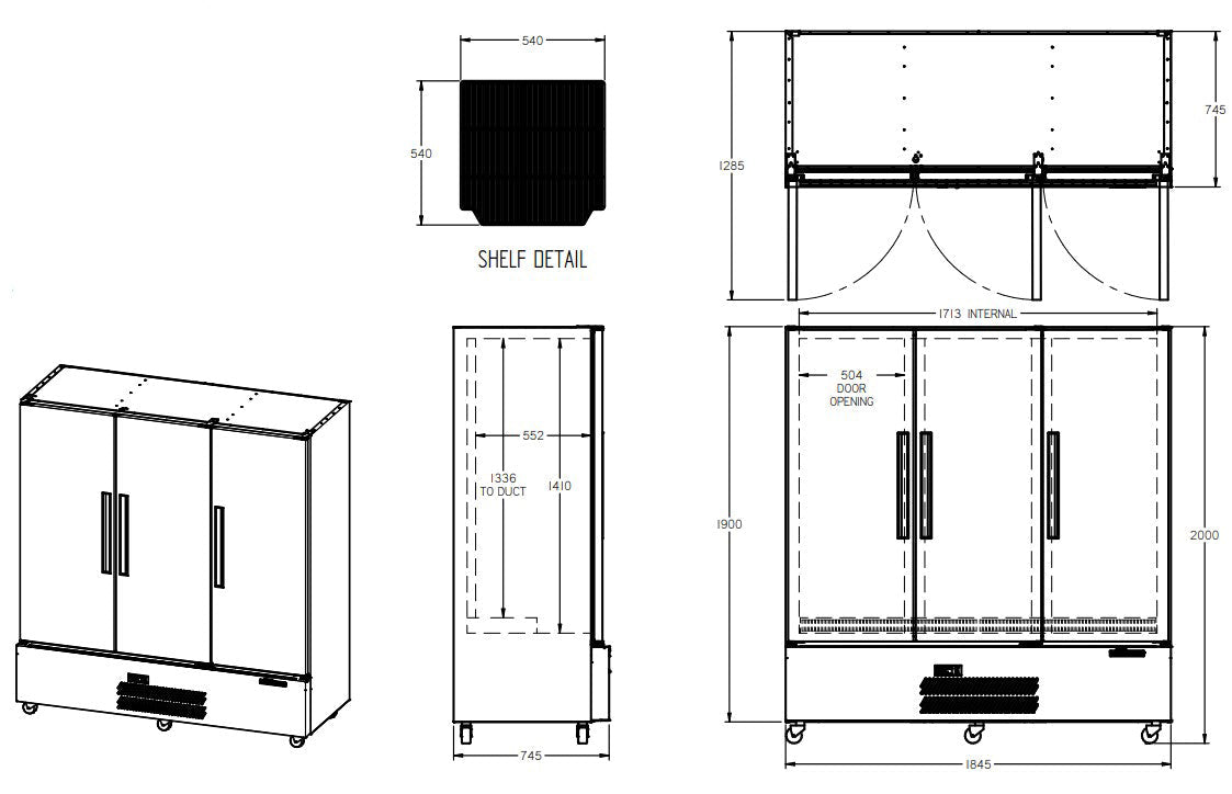 Williams Quartz Star - Three Door Stainless Steel Upright Storage Refrigerator