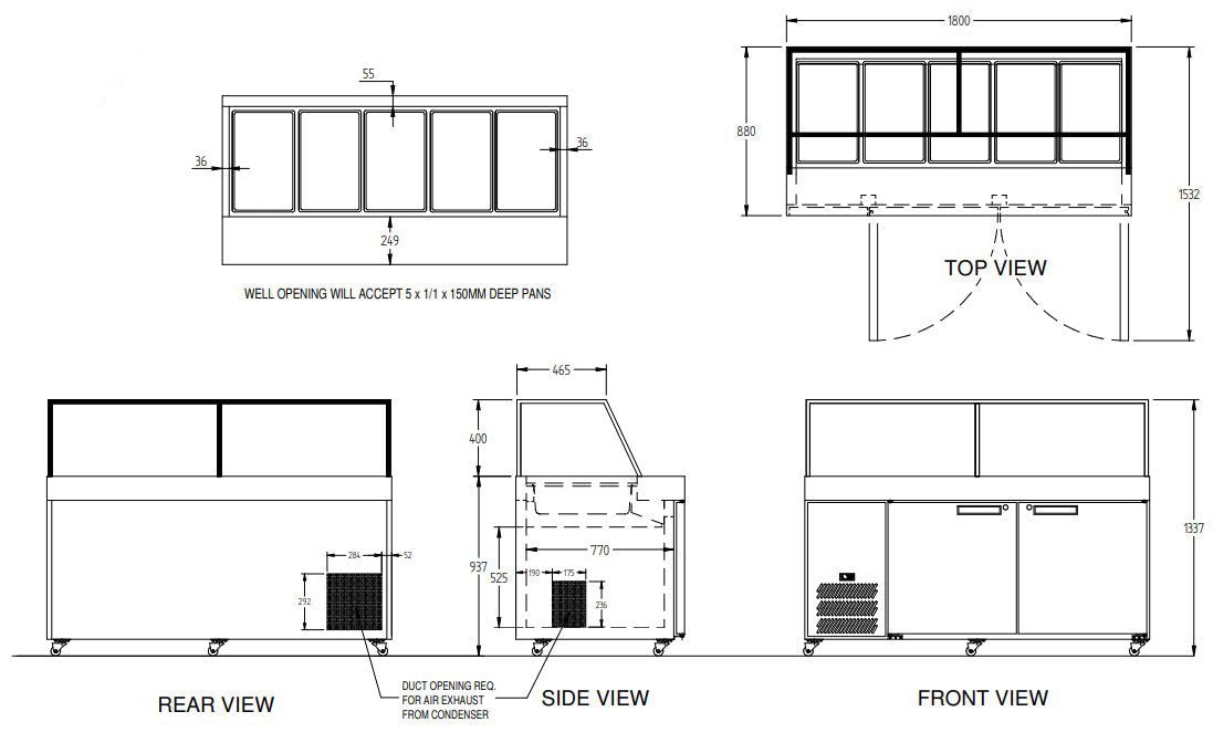 Williams Banksia - Three Door White Colorbond  Prep Counter Refrigerator With Flat Blown Air Well