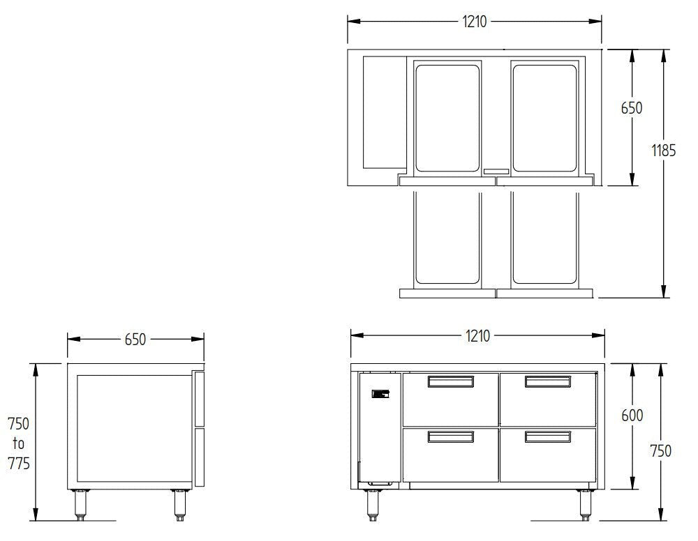 Williams Jarrah - Four Drawer Remote Hiline Refigerator