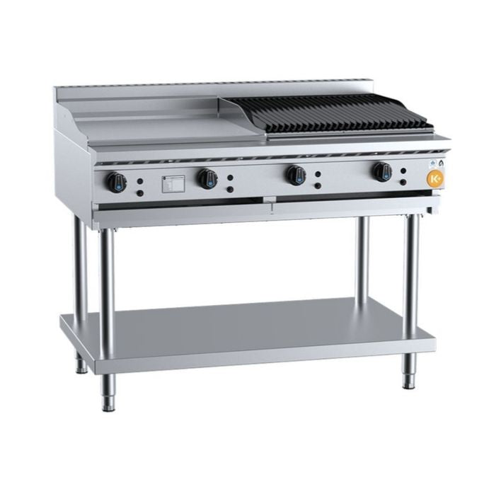 K+ Combination 600mm Grill Plate & 600mm Char Broiler on Stand Natural Gas KBT-GRP6-CBR6-NG