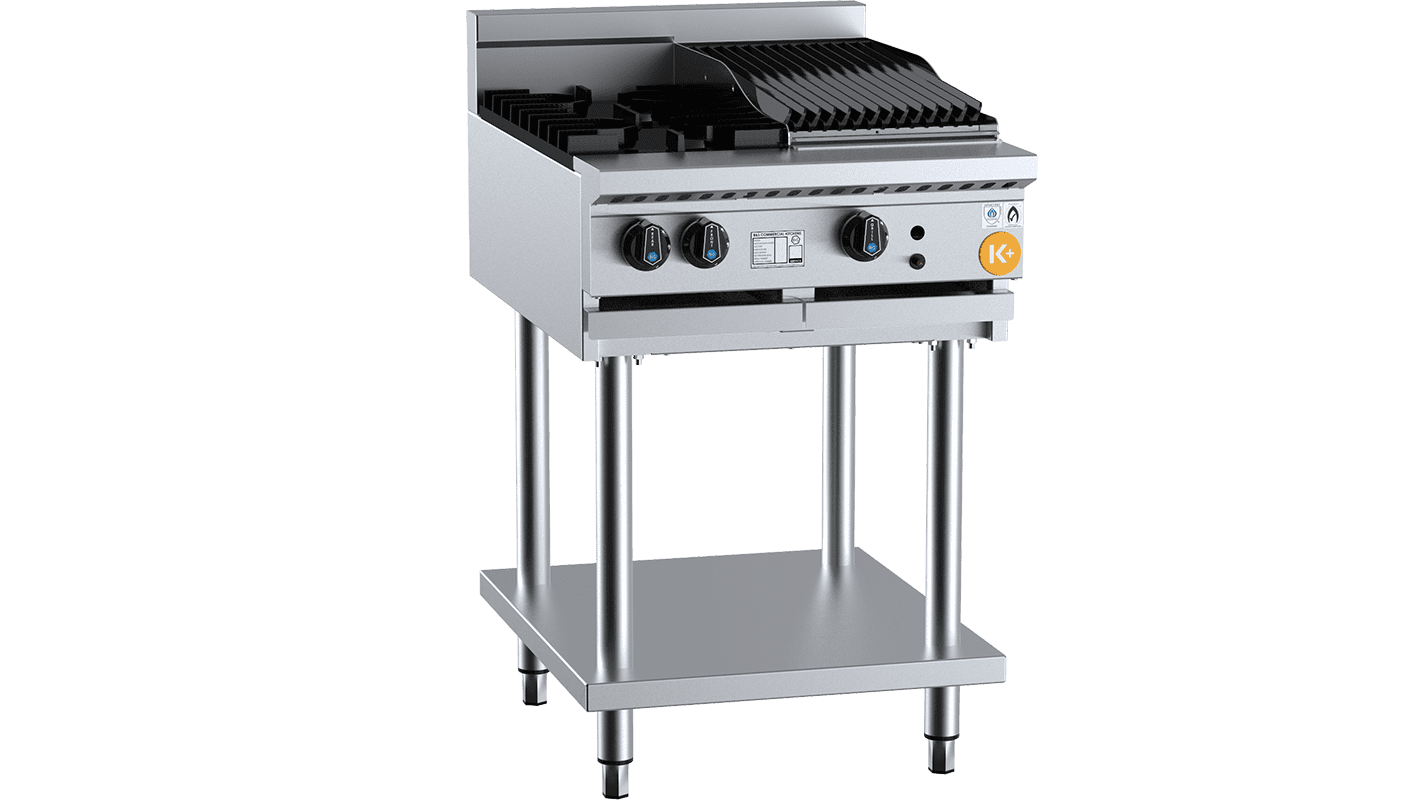 K+ Combination Two Open Burners Plus  300mm Char Broiler On Stand Natural Gas
