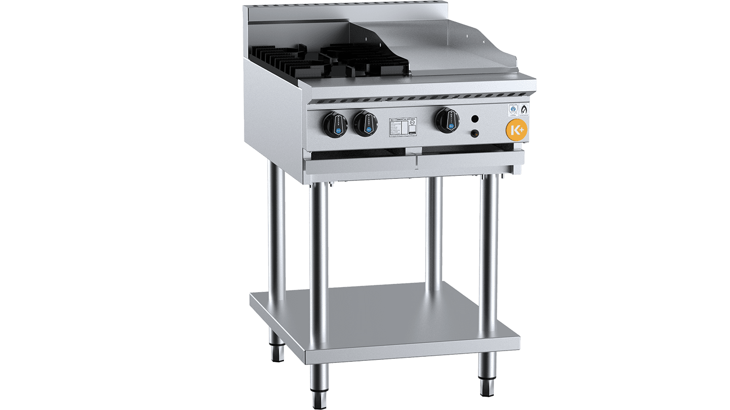 K+ Combination Two Open Burners Plus 300mm Grill Plate Natural Gas