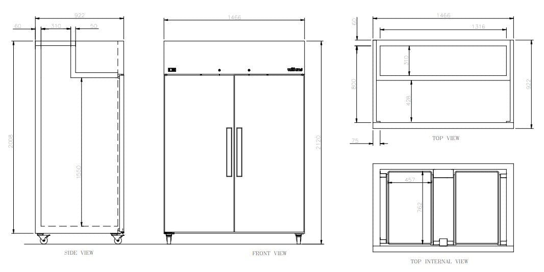 Williams Crystal - Two Door  Stainless Steel Upright Bakery Freezer