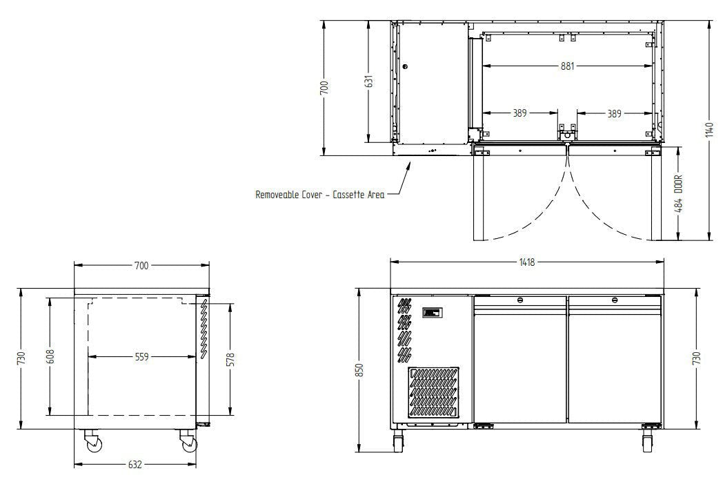 Williams Opal - Two Door Stainless Steel Under Counter Storage Freezer