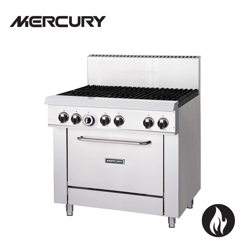 Mercury Gas 6, 32 MJ Burners, Gas Static Oven Size 675 X 415 X 355 mm, Rack Size 635 X 560 mm, GN2/1,2 Racks, Drop Down Door M36S-6F