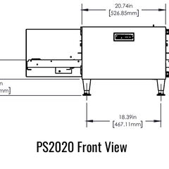 PS2020G front manufacturer drawing. Reference configuration; check the product description for stand inclusion and dimensions.