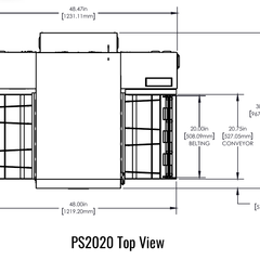 PS2020G top manufacturer drawing. Reference configuration; check the product description for stand inclusion and dimensions.