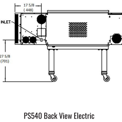 PS540 back electric manufacturer drawing. Reference configuration; check the product description for stand inclusion and dimensions.
