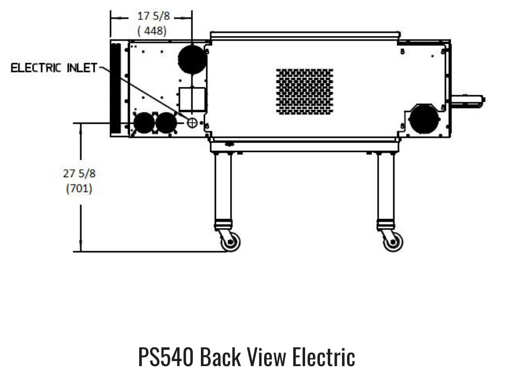 PS540 back electric manufacturer drawing. Reference configuration; check the product description for stand inclusion and dimensions.