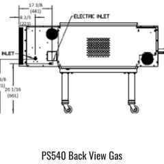 PS540 back gas manufacturer drawing. Reference configuration; check the product description for stand inclusion and dimensions.