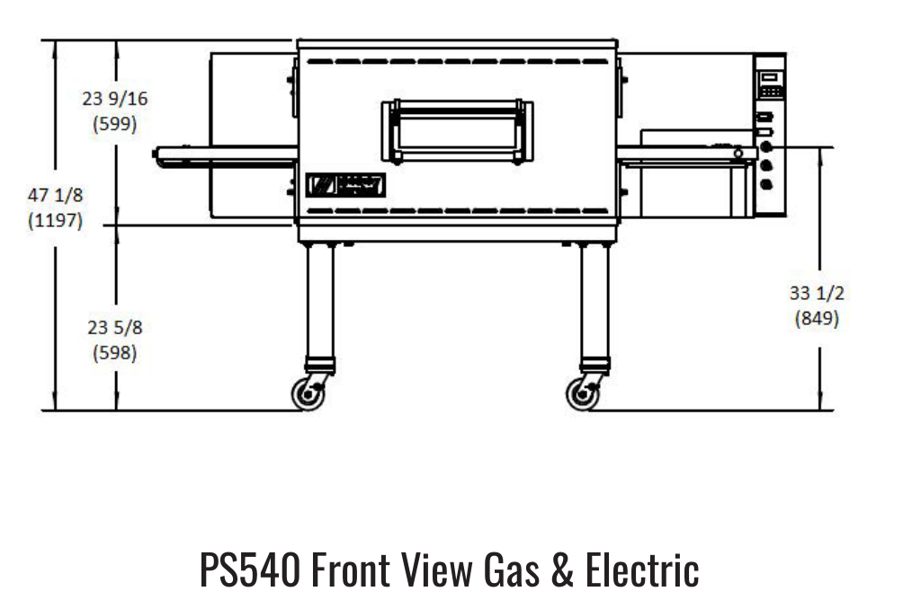 PS540 front manufacturer drawing. Reference configuration; check the product description for stand inclusion and dimensions.