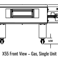X55 front manufacturer drawing. Reference configuration; check the product description for stand inclusion and dimensions.
