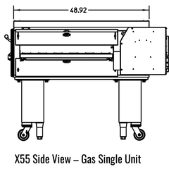 X55 side manufacturer drawing. Reference configuration; check the product description for stand inclusion and dimensions.