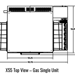 X55 top manufacturer drawing. Reference configuration; check the product description for stand inclusion and dimensions.