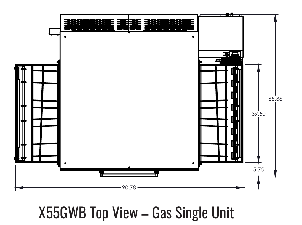 X55GWB top manufacturer drawing. Reference configuration; check the product description for stand inclusion and dimensions.