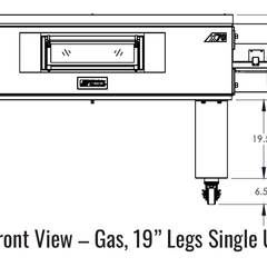 X70 front 19in legs manufacturer drawing. Reference configuration; check the product description for stand inclusion and dimensions.