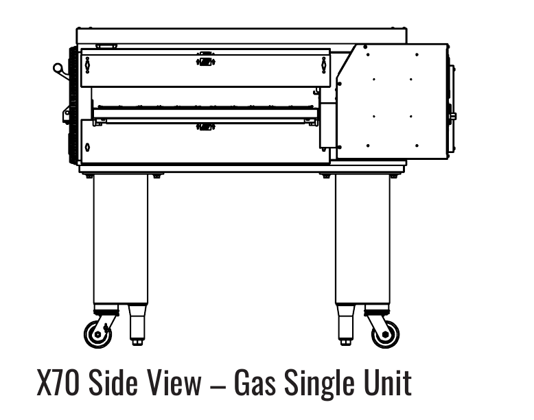 X70 side manufacturer drawing. Reference configuration; check the product description for stand inclusion and dimensions.