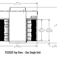 Middleby Marshall PS2620G top view manufacturer drawing, single gas oven; dimensions are a reference configuration.