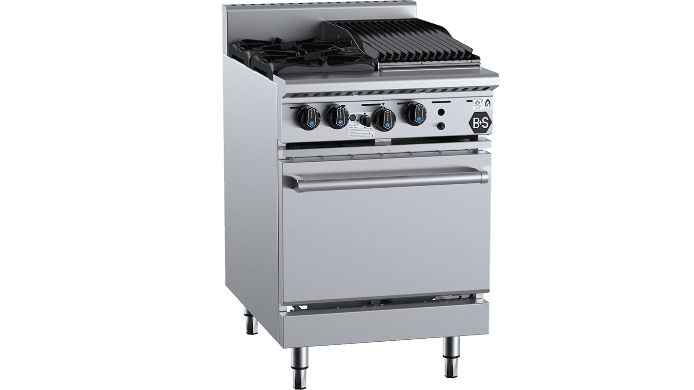 B+S Black Oven with Two Open Burners & 300mm Char Broiler Natural Gas