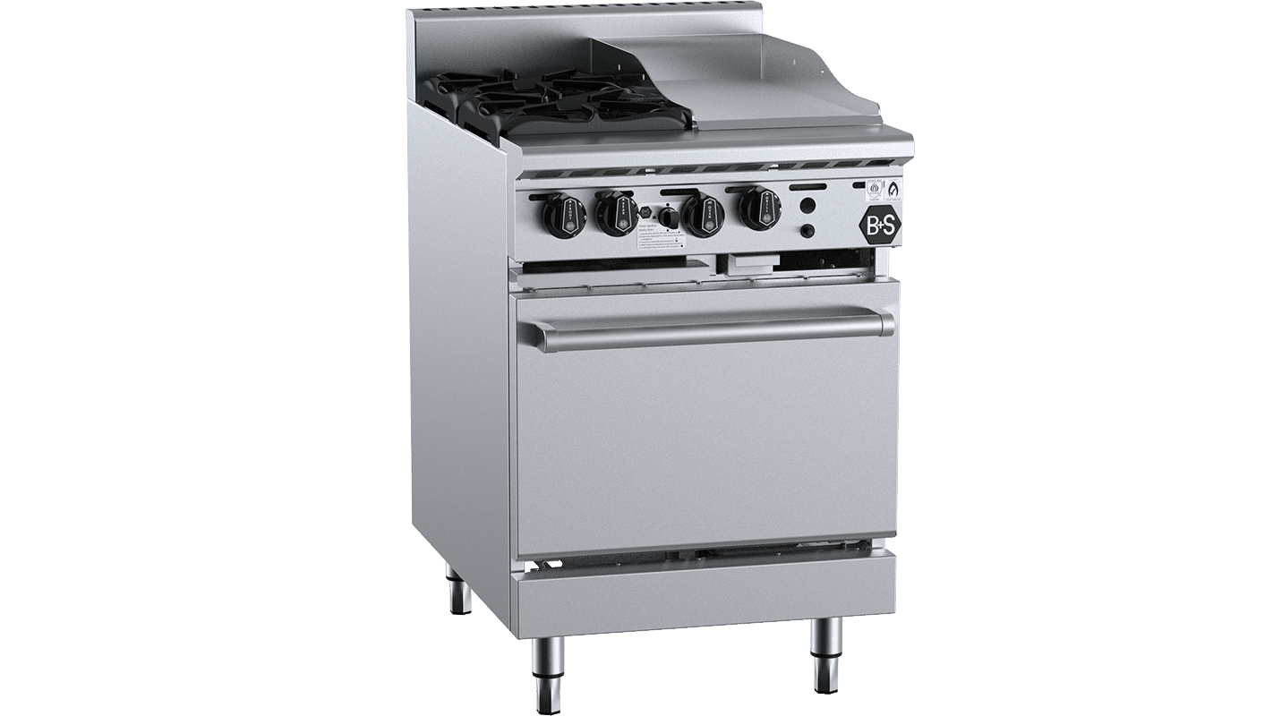 B+S Black Oven with Two Open Burners & 300mm Grill Plate LPG