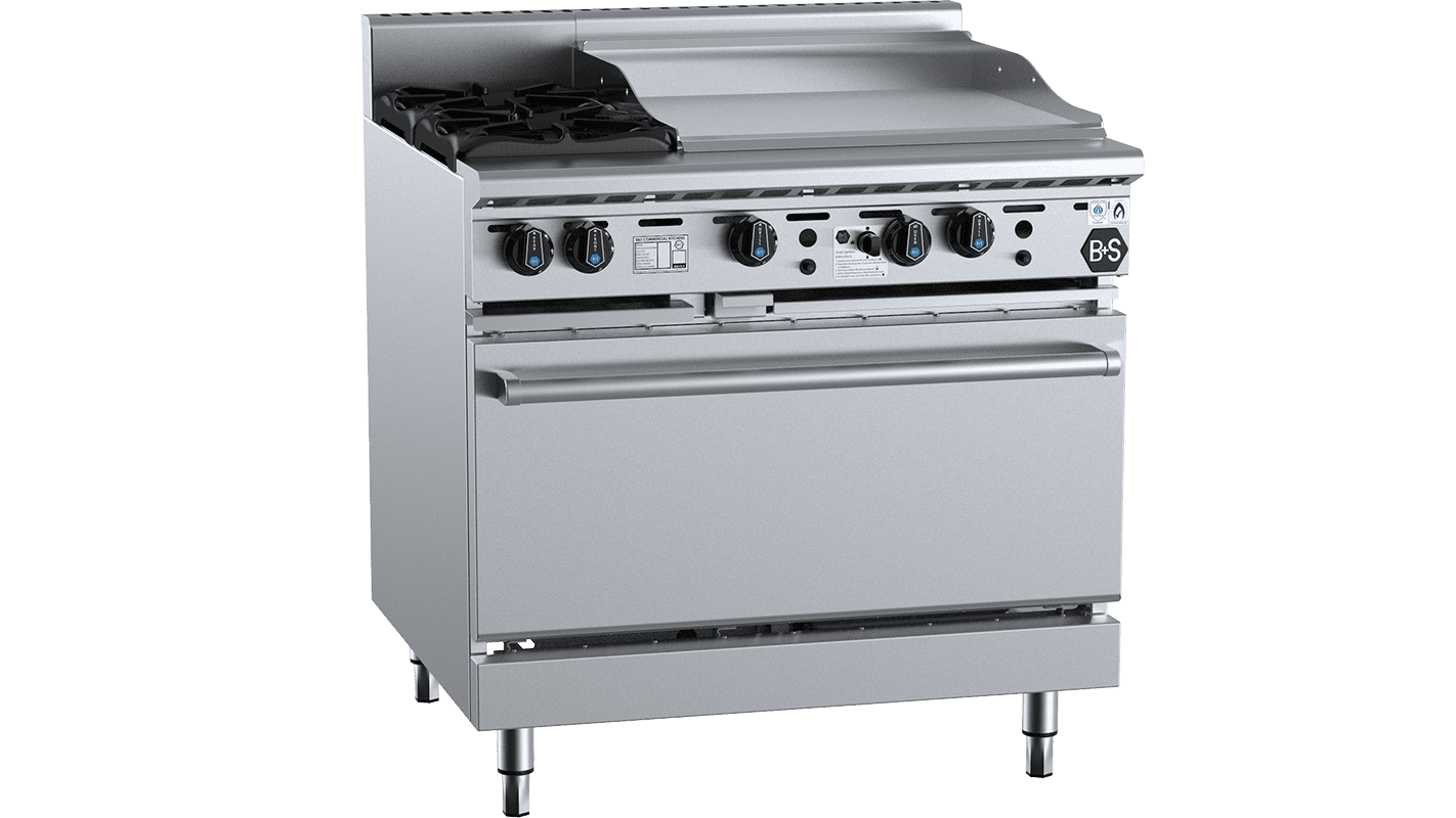 B+S Black Oven with Two Open Burners & 600mm Grill plate LPG
