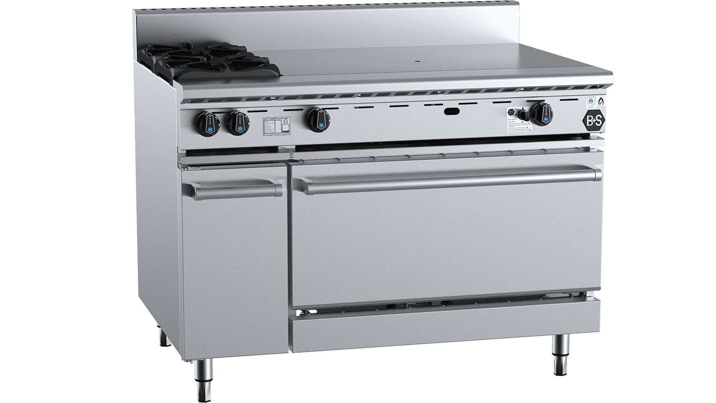 B+S Black Oven with Two Open Burners & 900mm Target Top Natural Gas