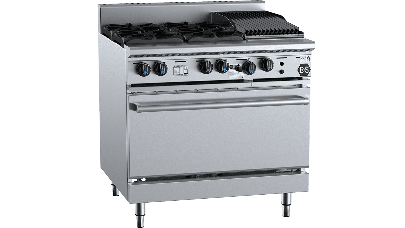 B+S Black Oven with Four Open Burners & 300mm Char Broiler LPG