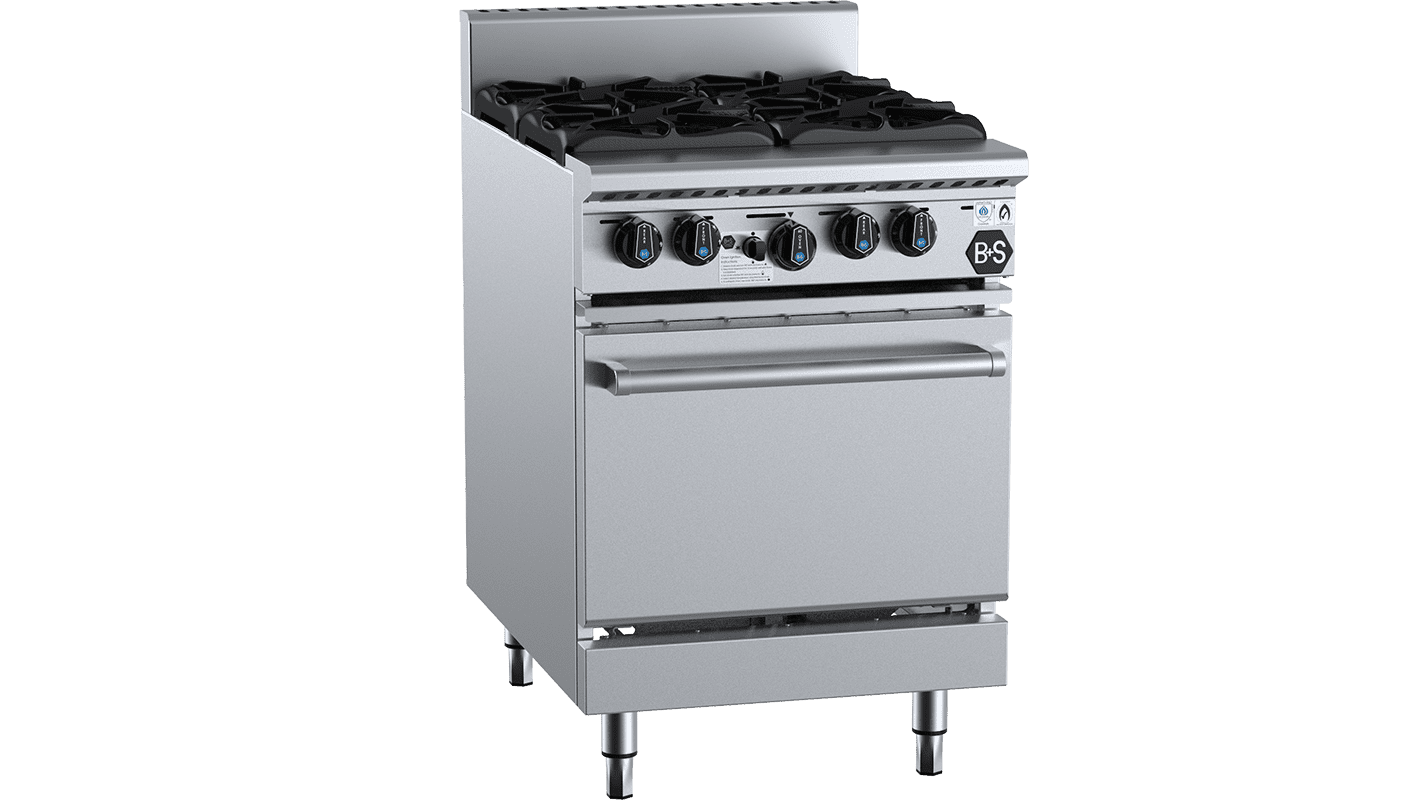 B+S Black Four Burner Oven Natural Gas