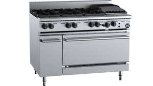 B+S Black Oven with Six Open Burners & 300mm Char Broiler Natural Gas