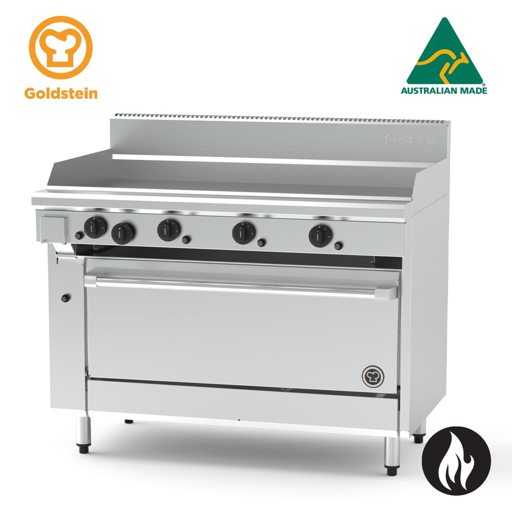 Goldstein Gas Jumbo Gas Range, 1219 X 520 X 20 mm Griddle, 40'' Fan Forced Gas Oven PF48G40FF-X