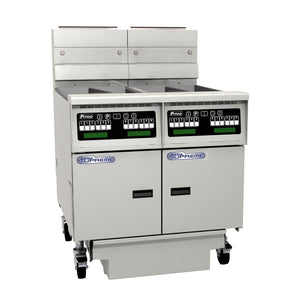 Pitco Electric Fryer Split Tank , Computer Control, Filter Drawer On Casters, Flush Hose, Double Fryer Bank On Casters SE14T-C/FD/FF