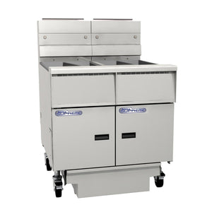 Pitco Electric Fryer Split Tank, Solid State Control, Filter Drawer On Casters, Flush Hose, Double Fryer Bank On Casters SE14T-FD/FF