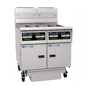 Pitco Gas Fryer Split Tank, Computer Control, Filter Drawer On Casters, Flush Hose, Double Fryer Bank On Casters SSH55T-C/FD/FF