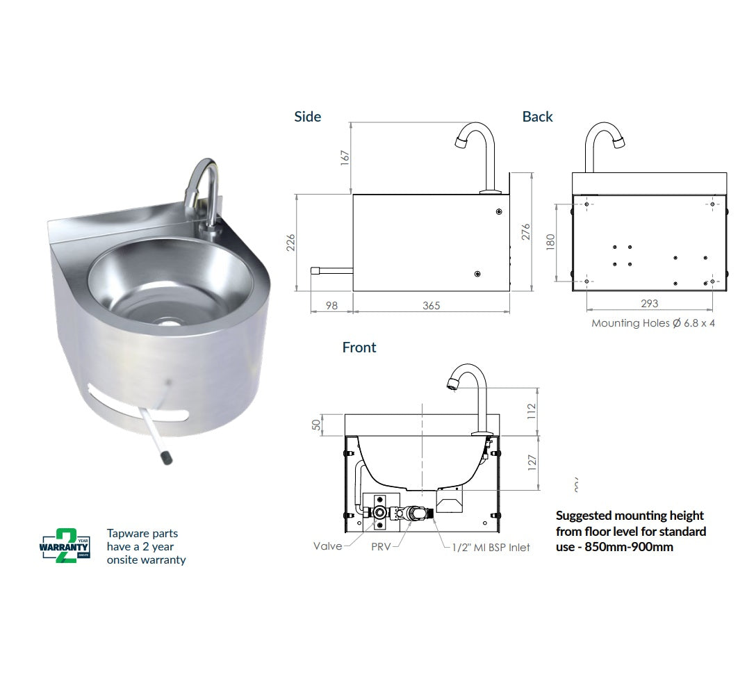 3Monkeez Round Hands Free Knee Operated Basin
