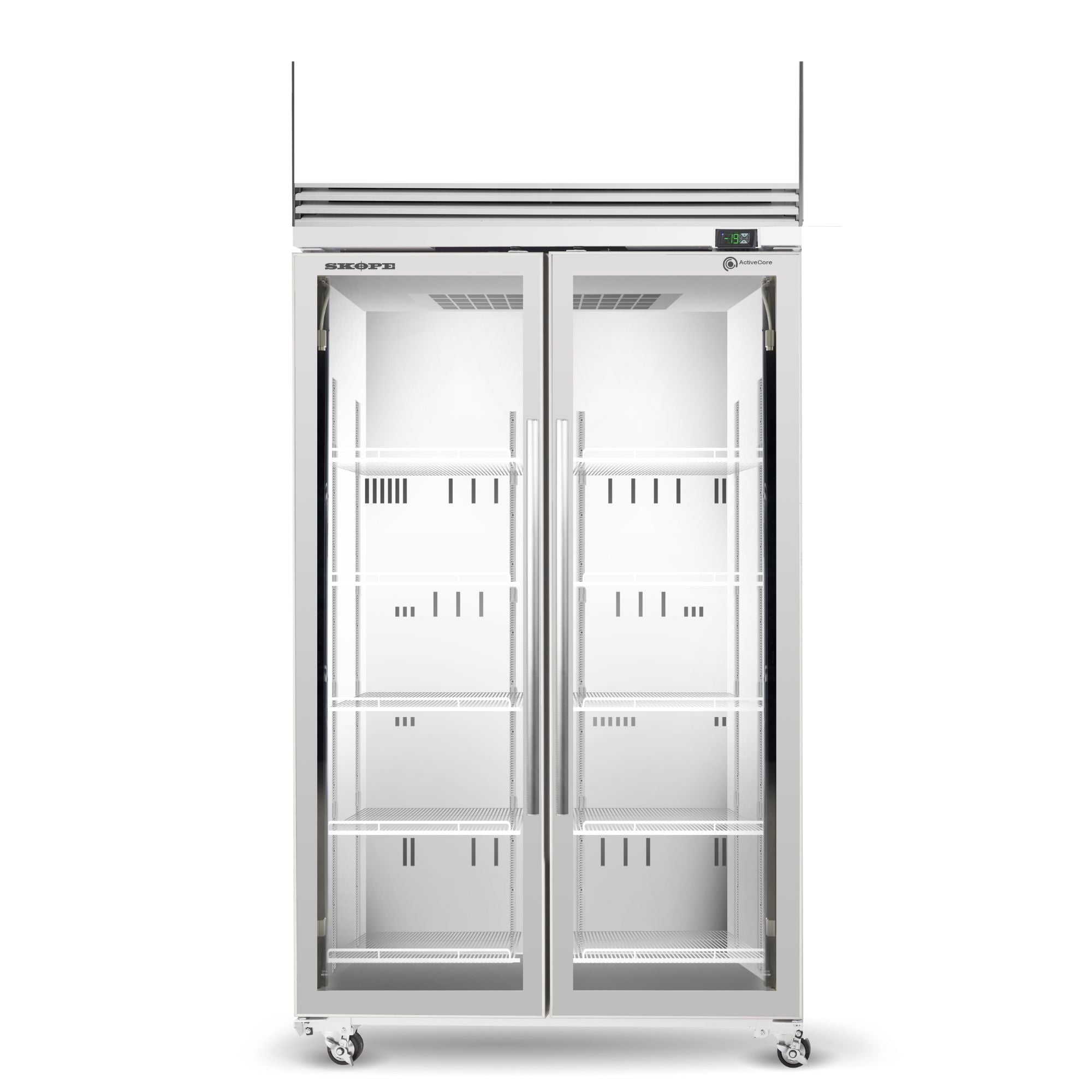 Skope TMF1000N-AC 2 Glass Door Display or Storage Freezer, Lit Sign